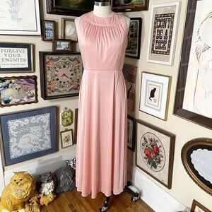70s Vintage Volup Emma Domb Pastel Pink Sleeveless Scoop Neck Maxi Dress Size 18